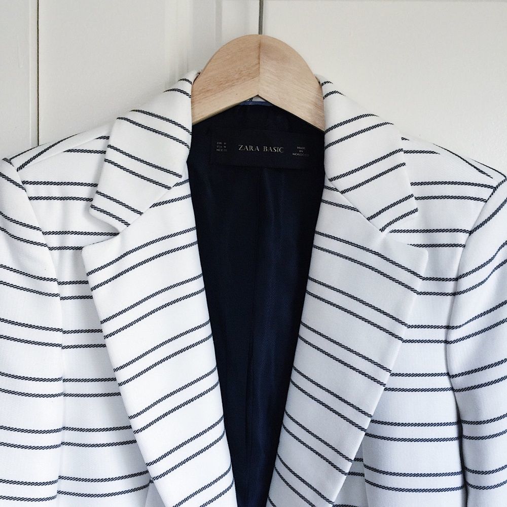 Zara NWT Nautical Striped White Blazer Anchors M - Picture 3 of 6